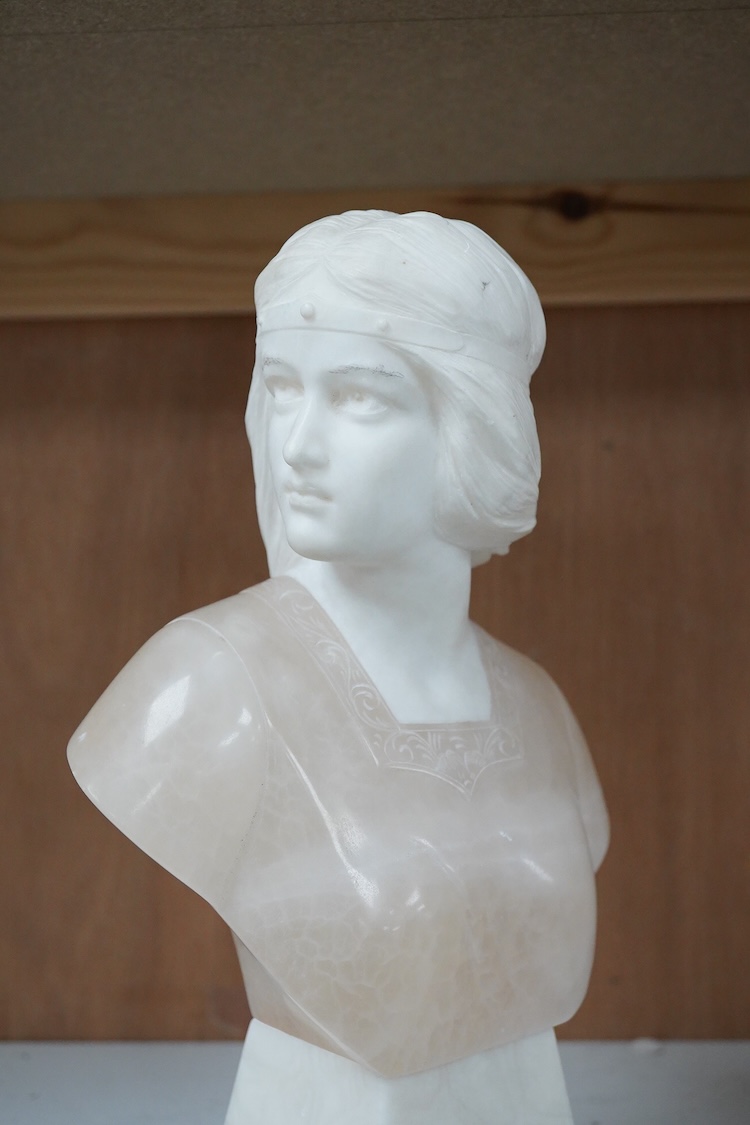 Prof. A Lessi - a marble and onyx bust of a maiden, signed verso, 29cm
